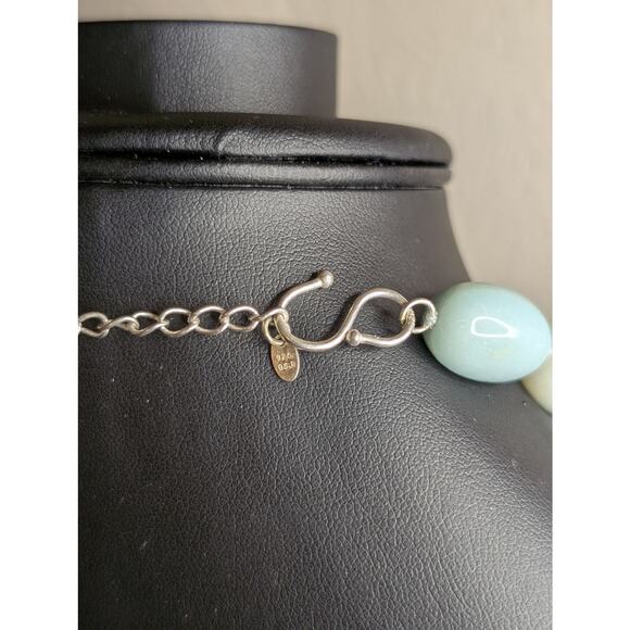GSJ Sterling Silver Natural Blue Aqua Stone Bead Necklace & Dangle Earring Set - Picture 8 of 9